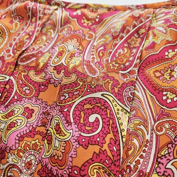 Vintage Talbots 100% Silk Orange Paisley Floral Mermaid Flared Maxi Skirt 16 - Picture 9 of 10